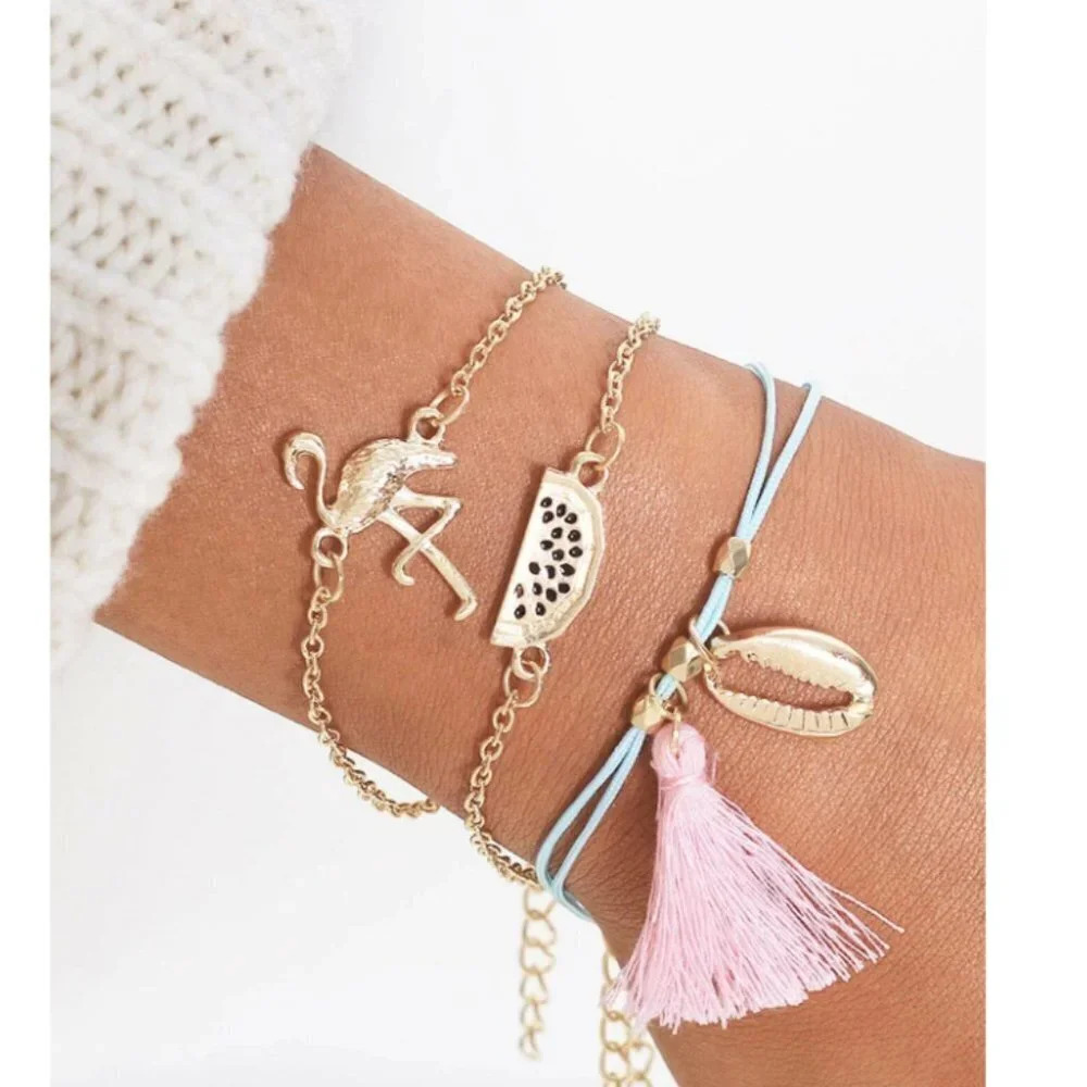 5/$20 Flamingo & Seashell Bracelet 3pcs